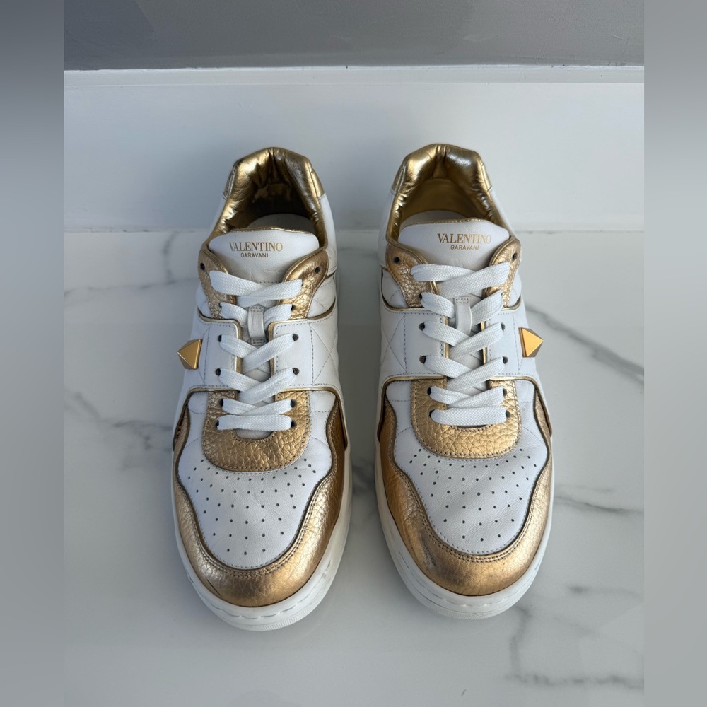 Valentino Gold and White Leather Sneakers